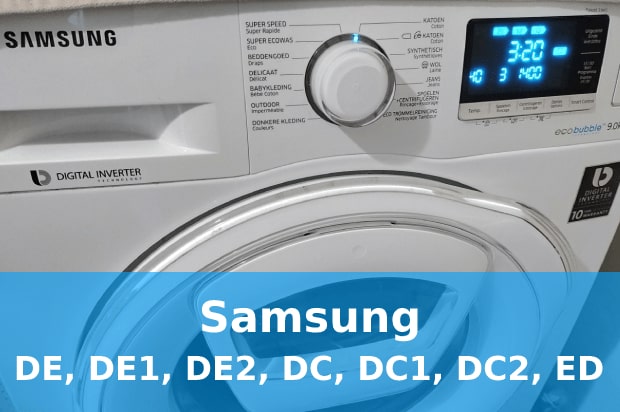 Помилки DE, DE1, DE2, DC, DC1, DC2, ED пральна машина Samsung