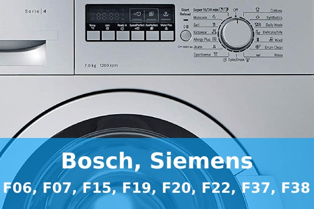 Помилки F06, F07, F15, F19, F20, F22, F37, F38 пральні машини Bosch, Siemens